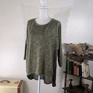 Freebird by Steven Shirt Womens Large Green Heathered Longline Raglan Boho